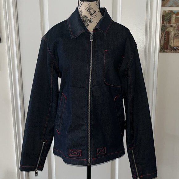 Simons NV Campaign Deep Denim Blue Women’s Jacket Red Contrast Stitching Y2K - Picture 2 of 9